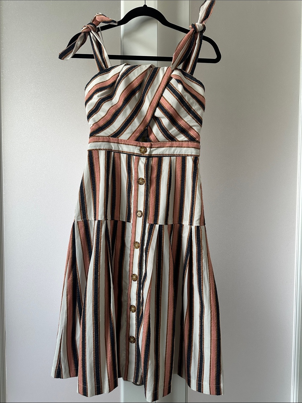 Gianni Bini Striped Button-Front Midi Dress in Rust, Navy & Cream